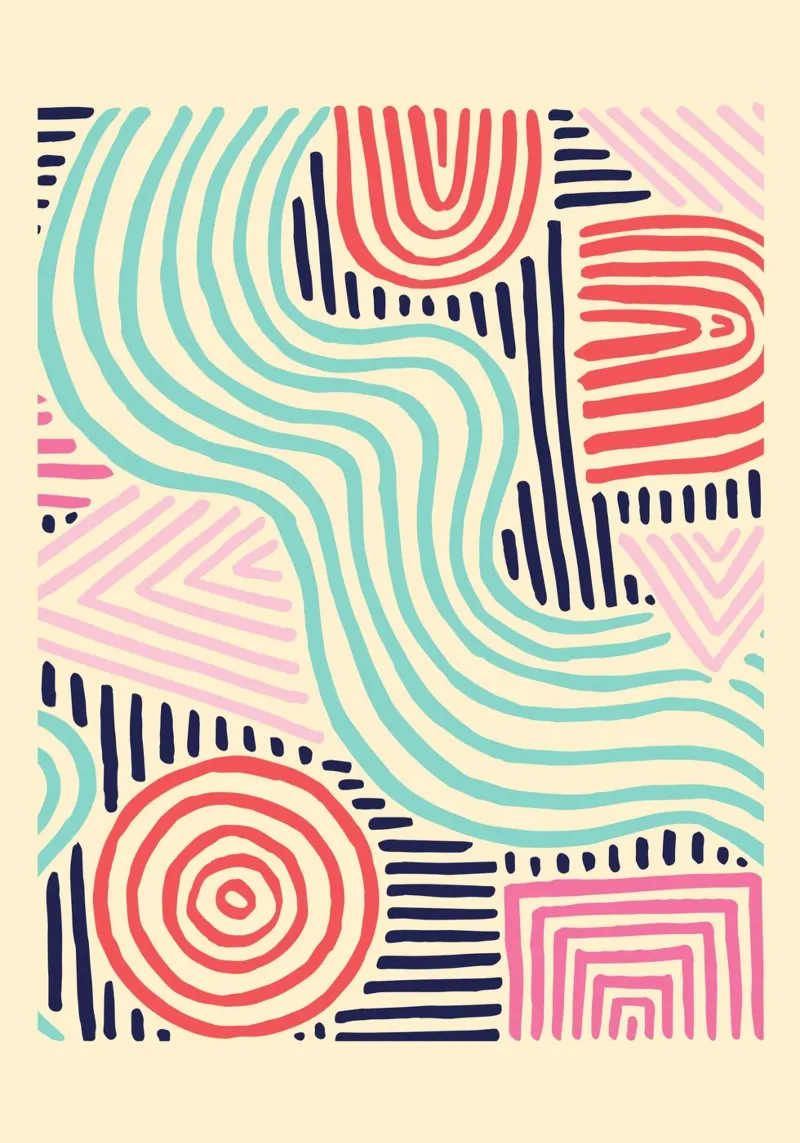 Motivi tribali astratti - Linee colorate Boho alluminio dibond da vintagepod