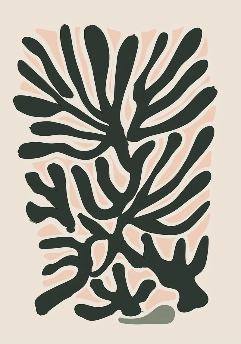 Formas orgánicas inspiradas en Matisse - Impresión boho abstracta poster con marco de plástico de vintagepod