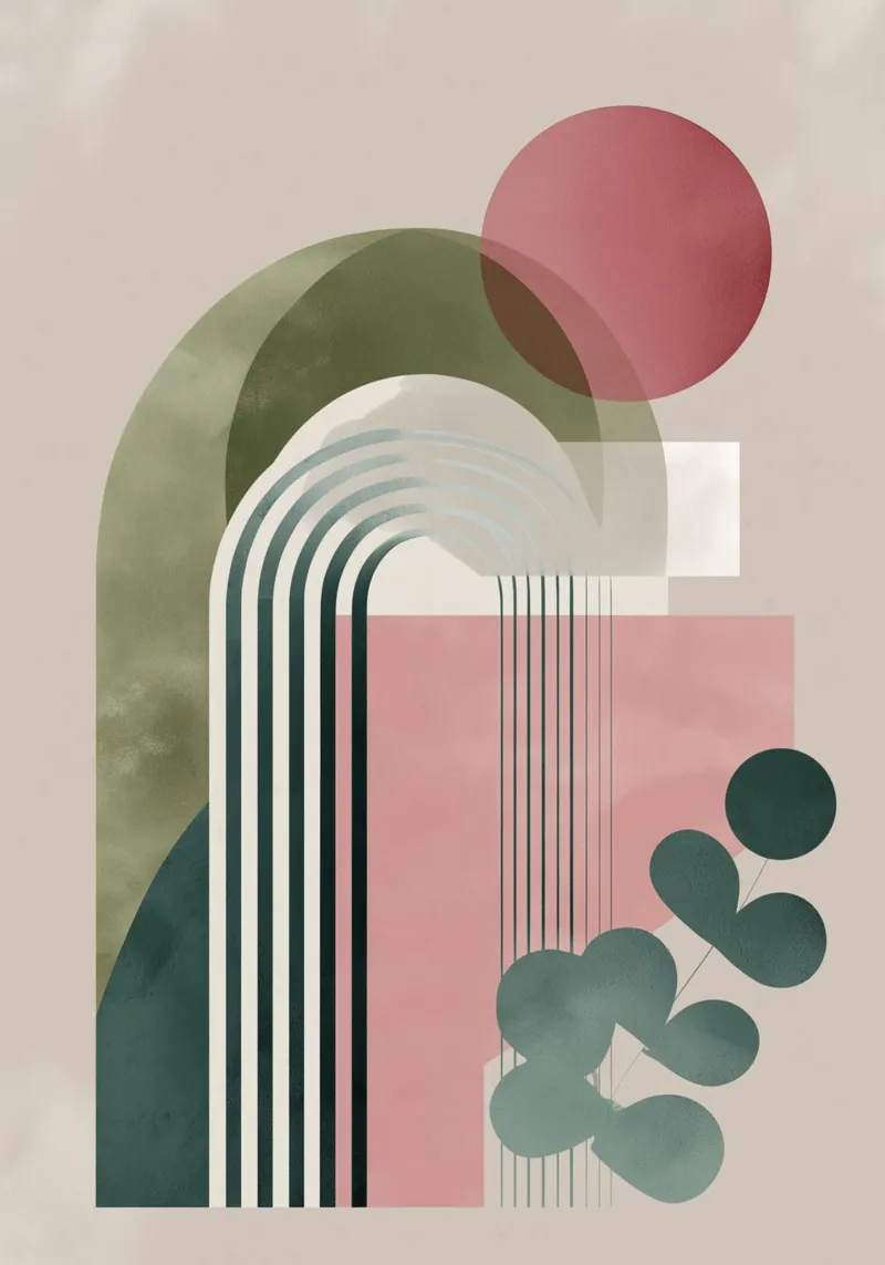 Arcos abstractos y botánicos - Tonos tierra modernos poster con marco de plástico de vintagepod