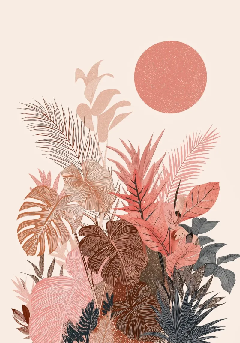 Botaniche del tramonto tropicale - Stampa boho sui toni della terra pellicola backlit da vintagepod