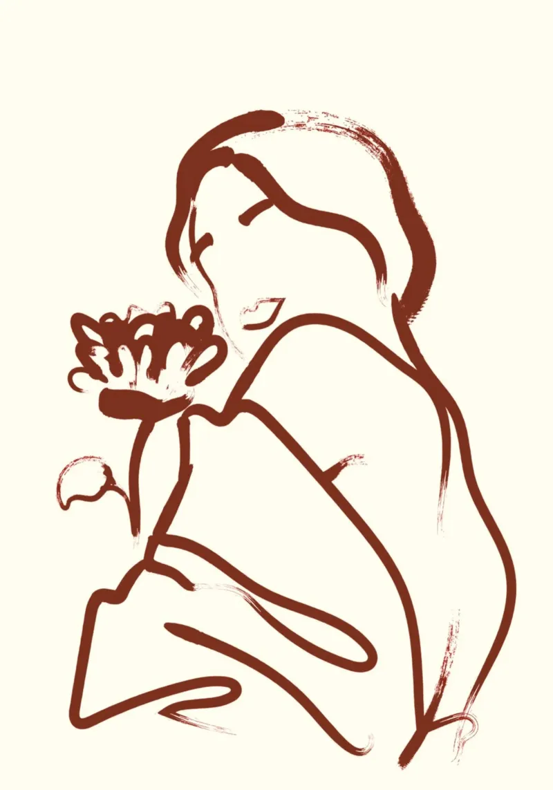 Donna e fiore minimalista - Line art astratta pellicola backlit da vintagepod