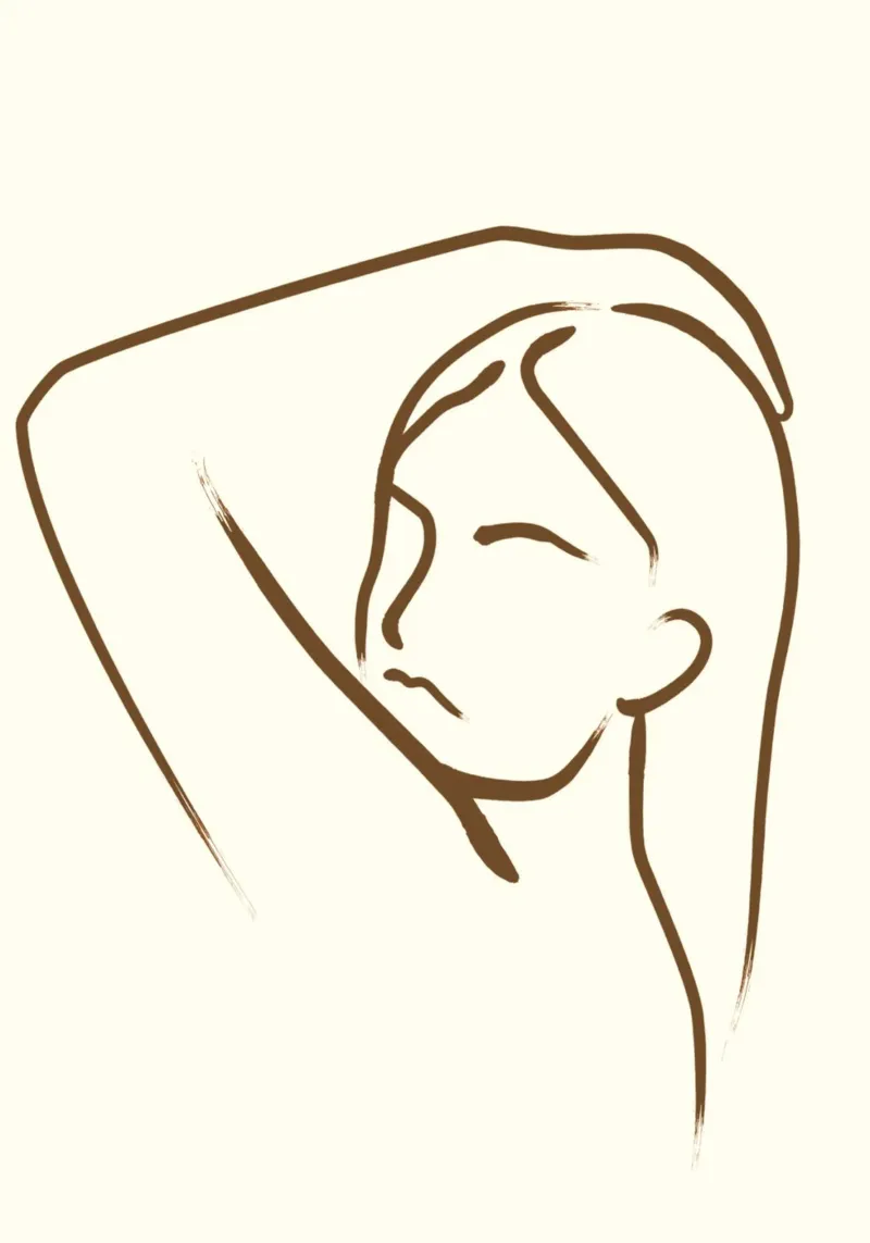 Femme sereine dessin au trait - Contemplation minimaliste poster avec cadre en bois de vintagepod