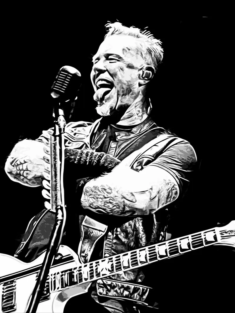 Arte di James Hetfield in bianco e nero pellicola backlit da music soul