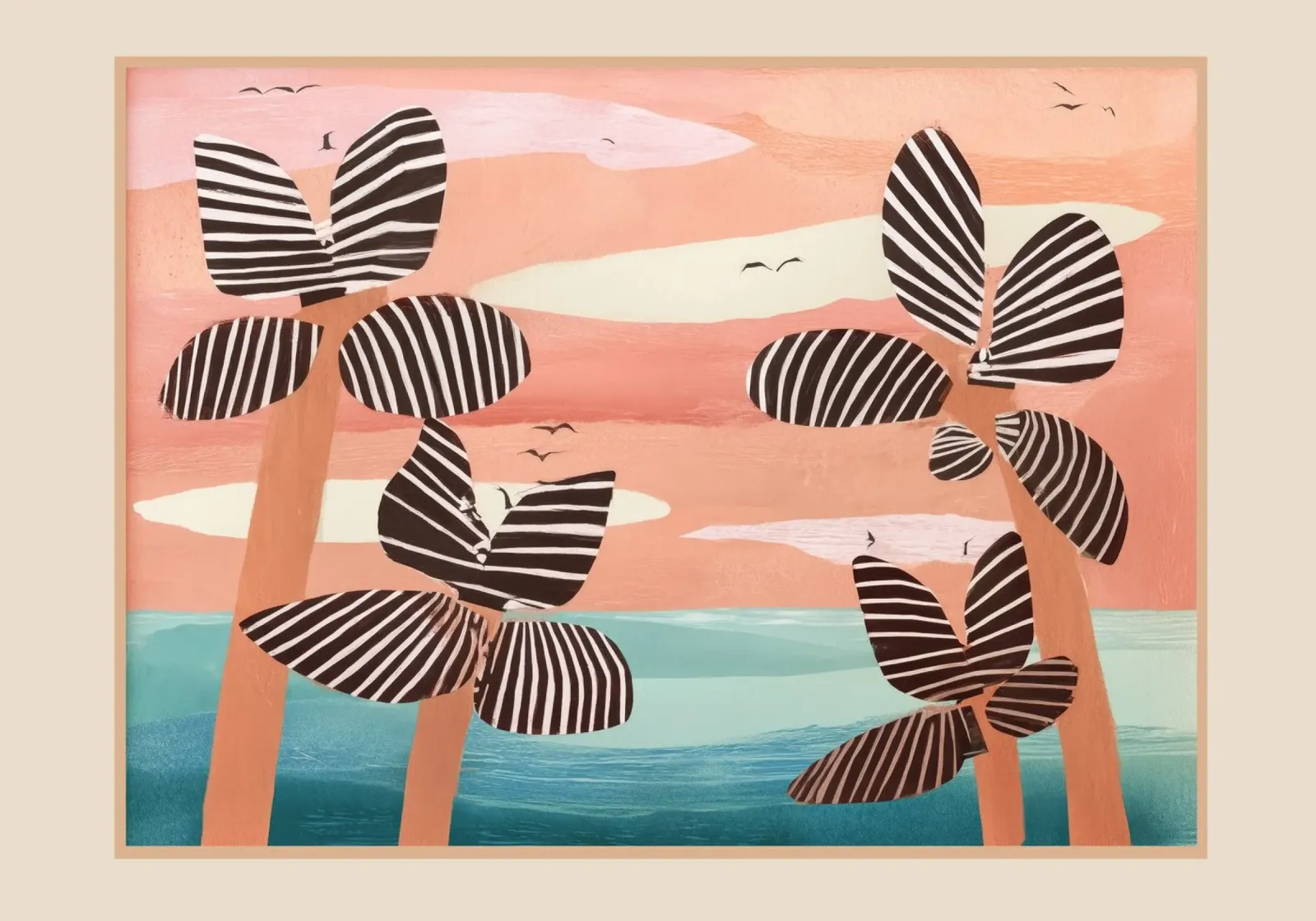 Tropical Sunset Palms III poster con telaio in legno da cityart