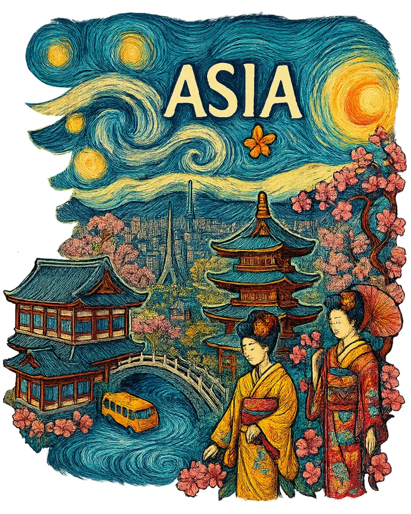 FREE ASIA poster with wooden frame by Vintage Van Gogh