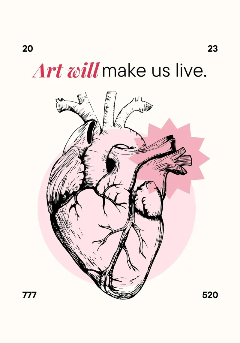 "L'arte ci farà vivere" Stampa anatomica del cuore poster con telaio in alluminio da homdeco