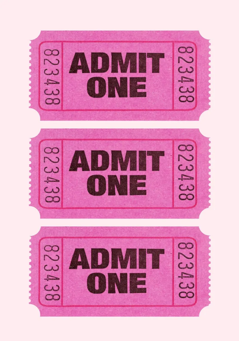 Admit One Pink Retro Ticket Pop Art Print metacrilato de homdeco