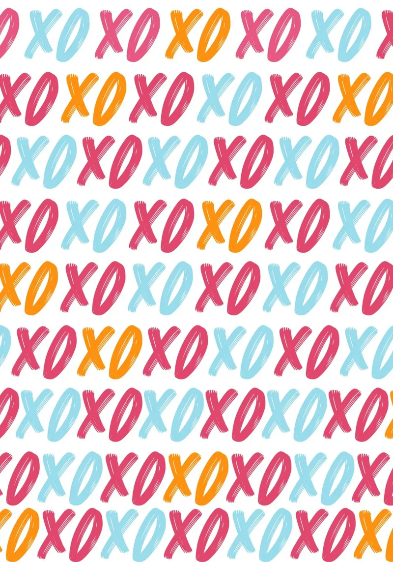 XOXO Liebe-Muster: Kühnes Pop-Art-Muster in Rot, Blau und Orange Poster von homdeco