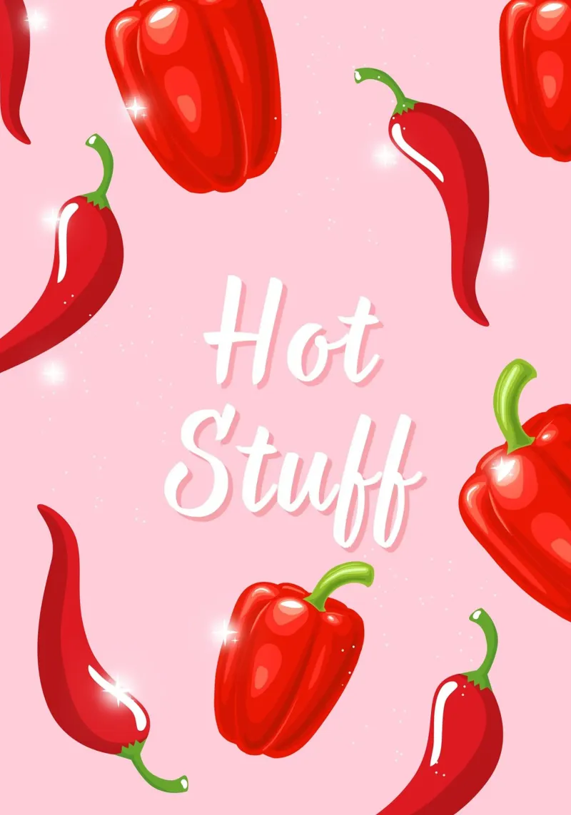 Cosas calientes: Pimientos rojos Fondo rosa Pop Art poster de homdeco