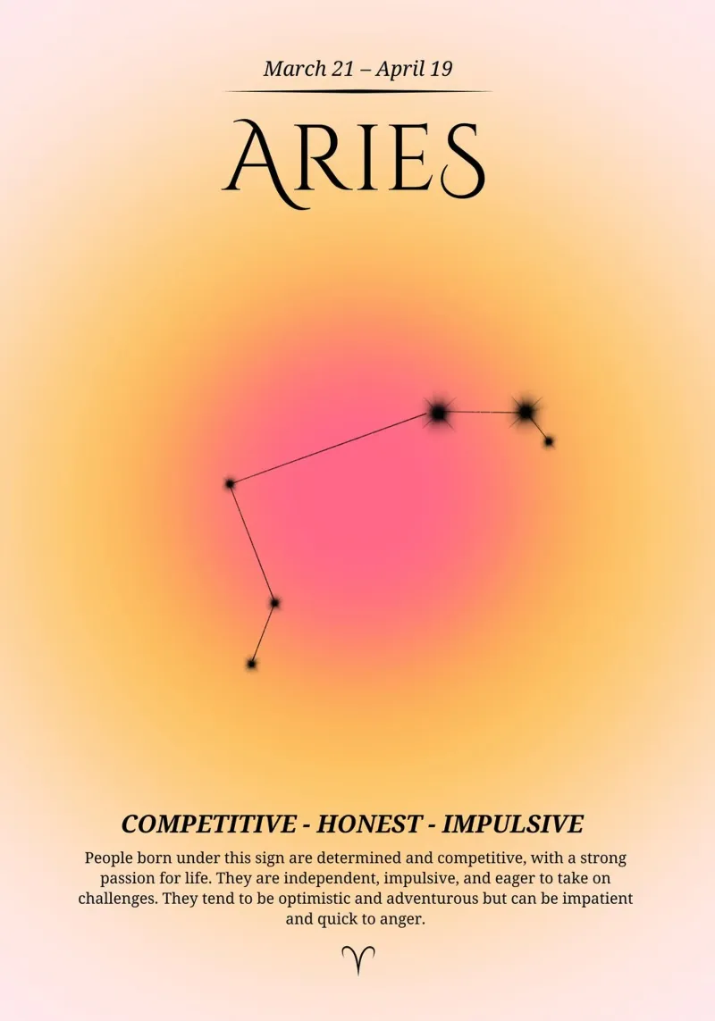 Aries Zodiac Constellation Pink & Orange Aura Print canvas by homdeco