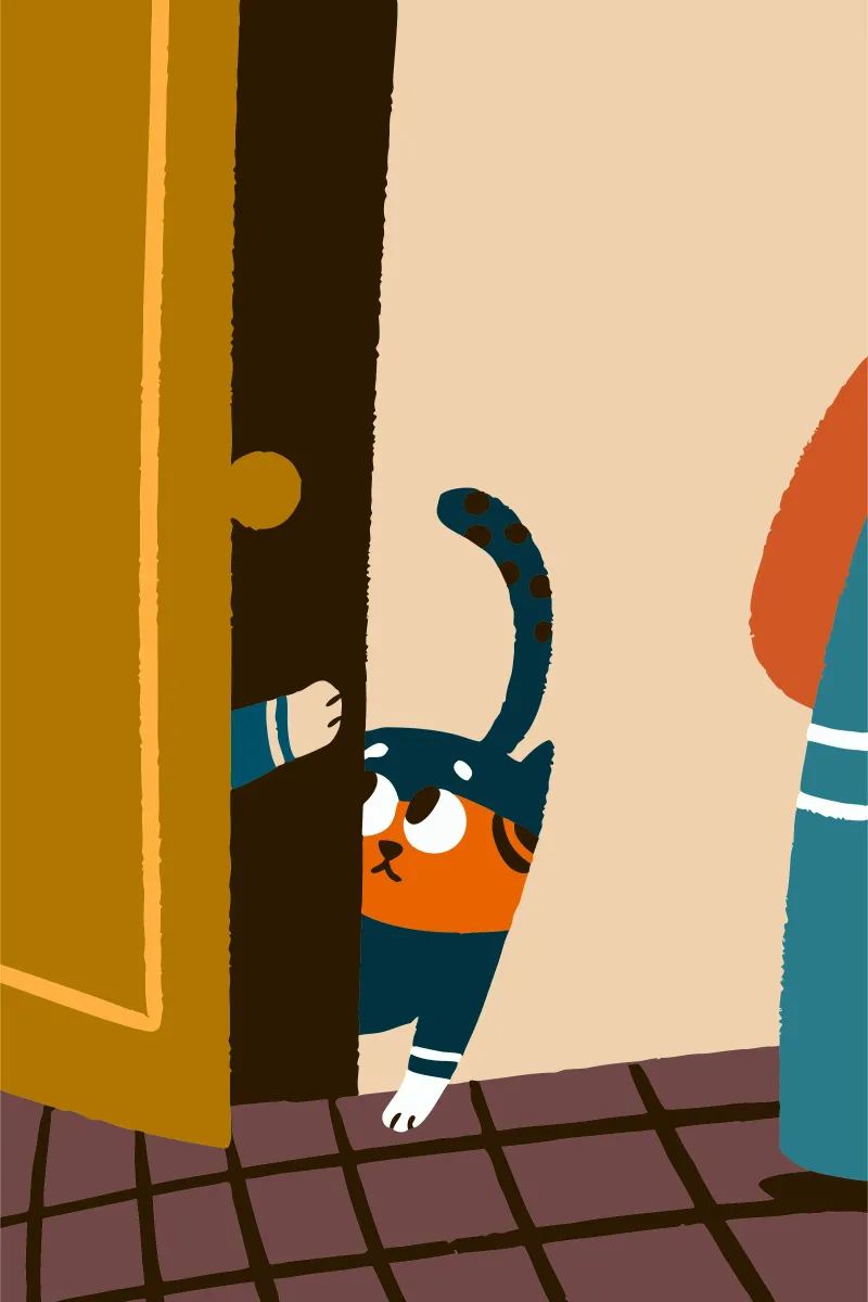 Cat Character at the Door canvas by TRENDY POSTER SHOP