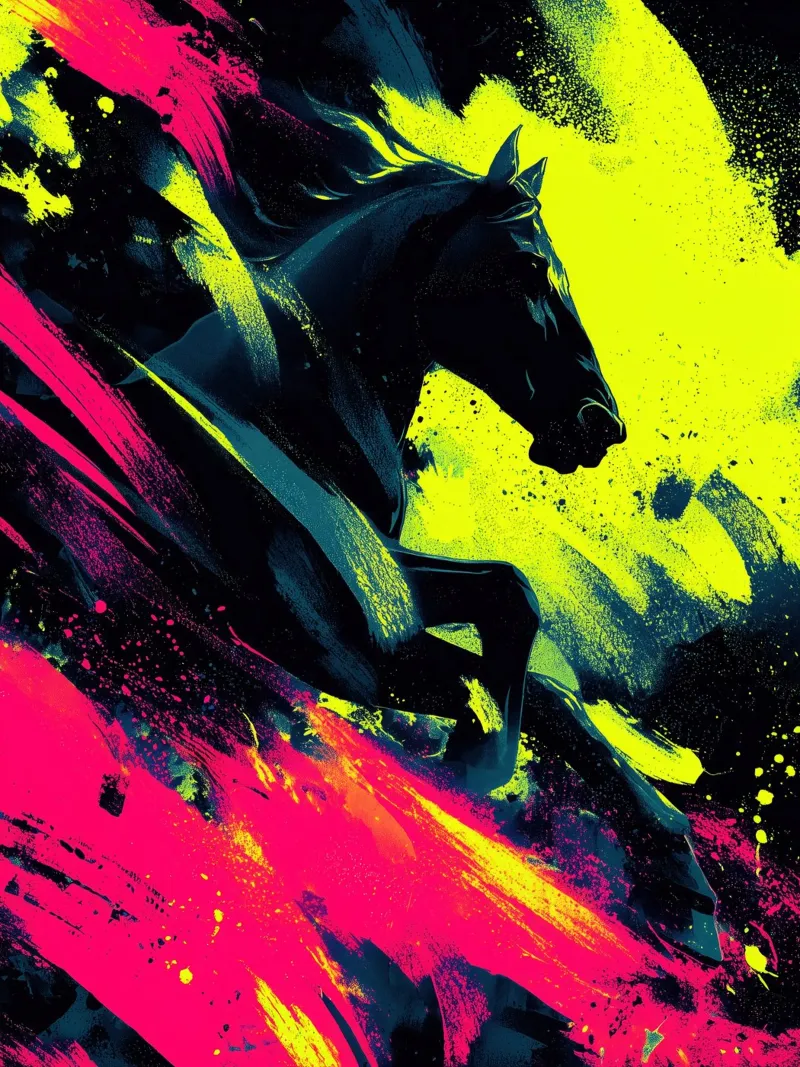 Il cavallo in fuga | Sinfonia di colori al neon poster da Autofocus