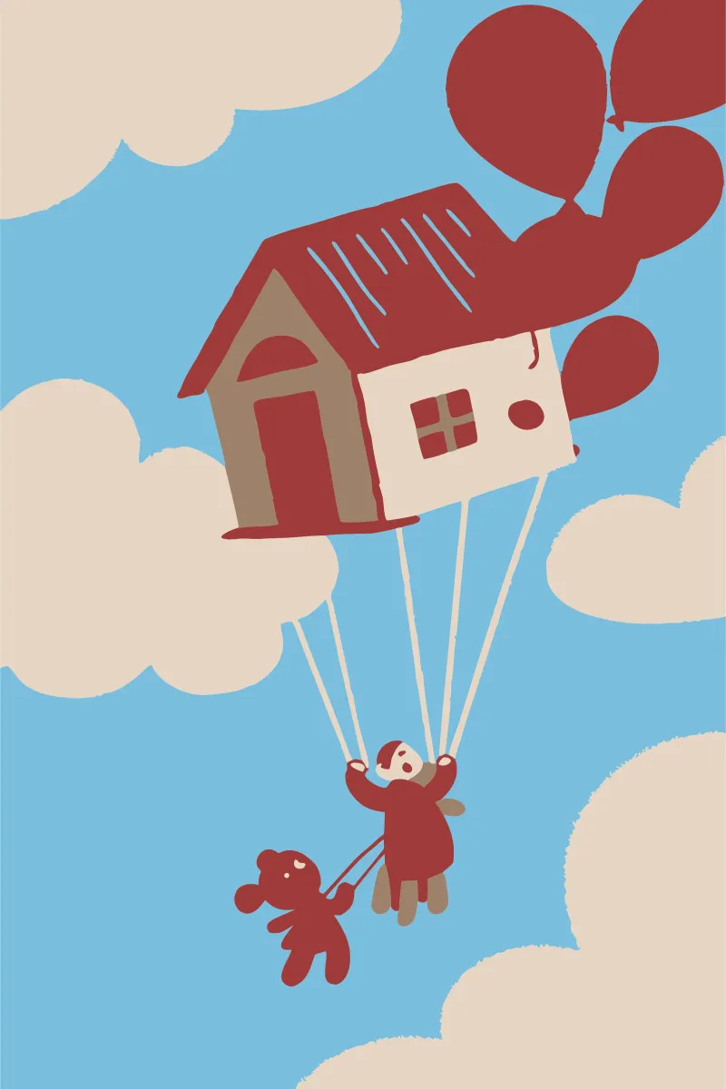 Casa volante con palloncini pellicola backlit da TRENDY POSTER SHOP