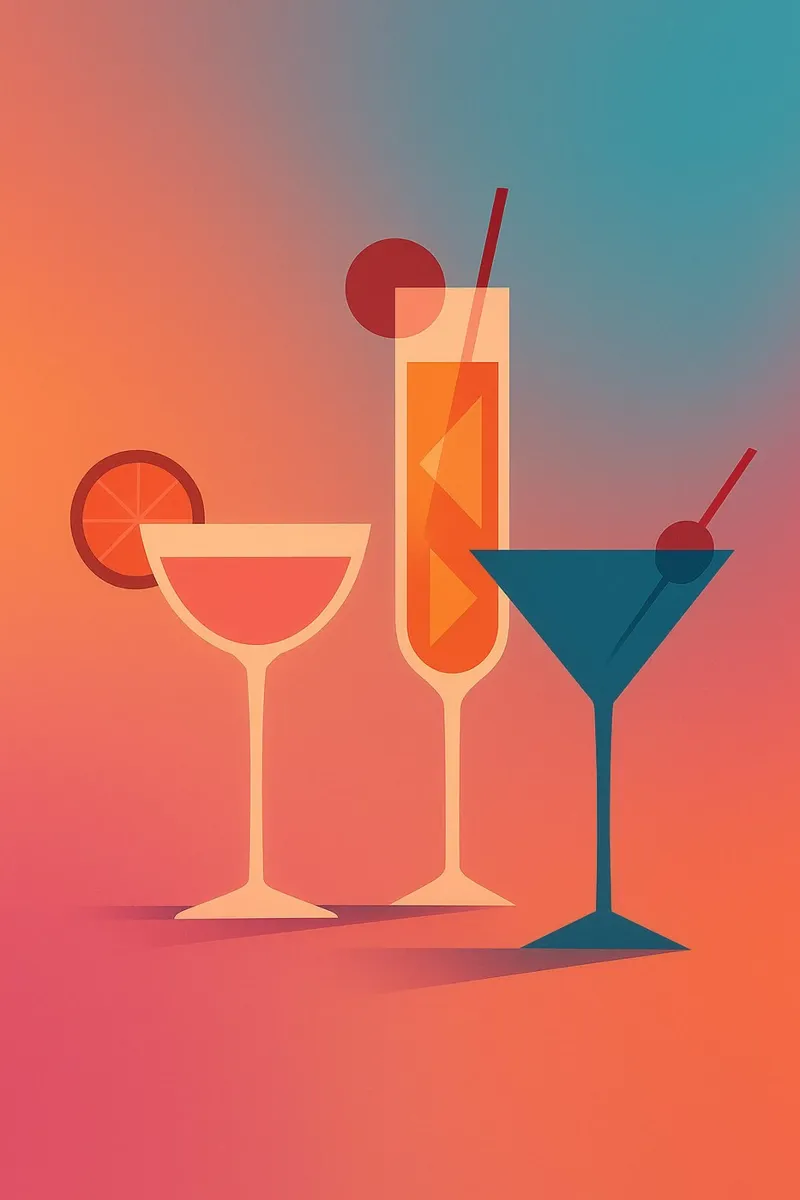 Cocktails Sunset - Il poster che fa venire sete di sole poster con telaio in alluminio da Boissons - Affiches & posters - Retro