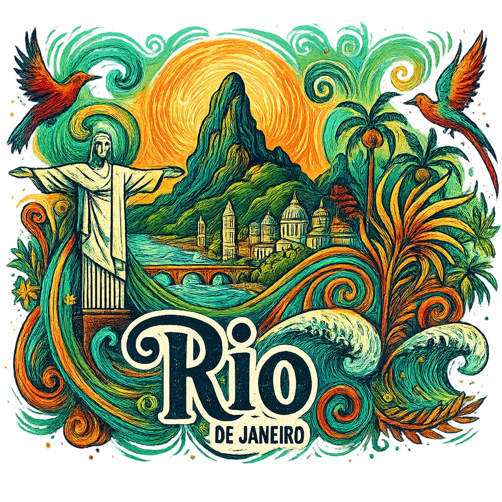 FREE RIO DE JANEIRO poster met aluminium frame van Vintage Van Gogh