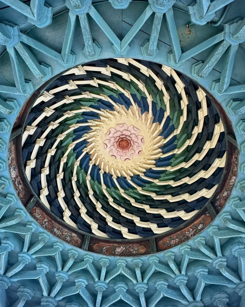 Vibrant spiral pattern on ceiling of a Japanese temple canvas by byrieneke