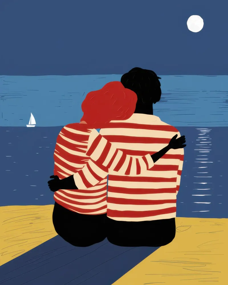 Nocturne Seaside Snuggle canvas with Floater frame by Giant Foxs