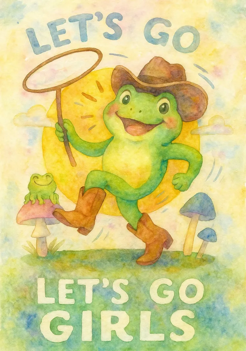 Divertente disegno di rana "Lets Go Girl poster con telaio in alluminio da Britania