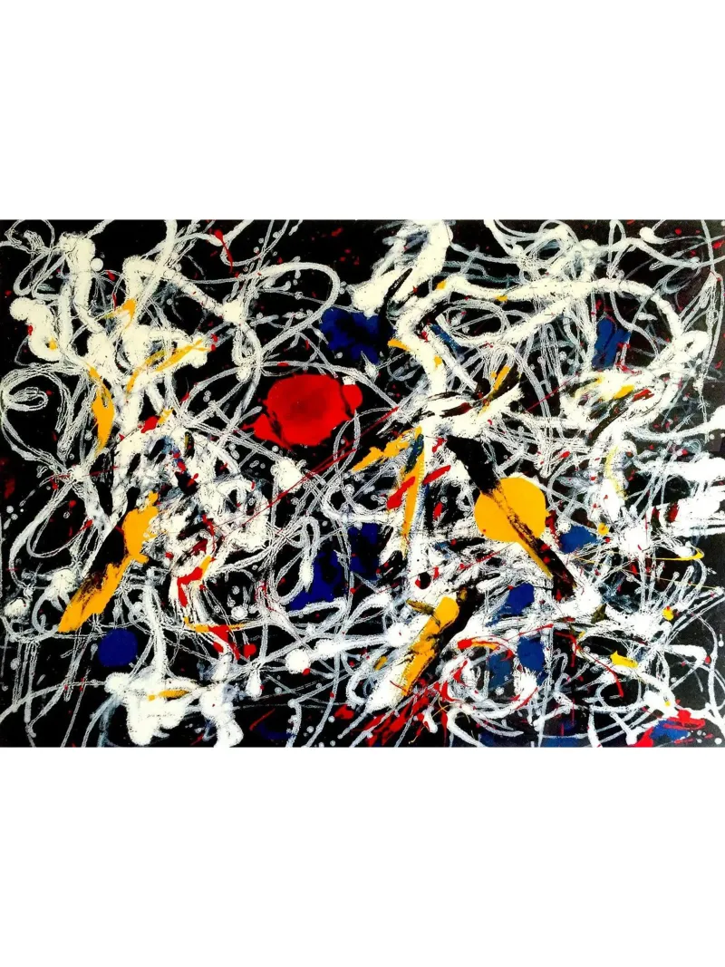 Nummer 15 - Rood, Grijs, Wit, Geel canvas van Corene Morar