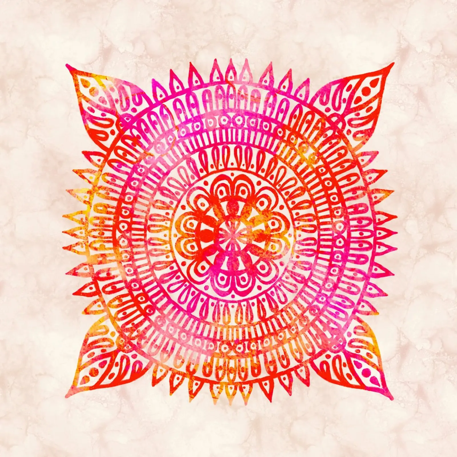 Aquarell Mandala in Rot Orange hahnemühle by Petra Lang
