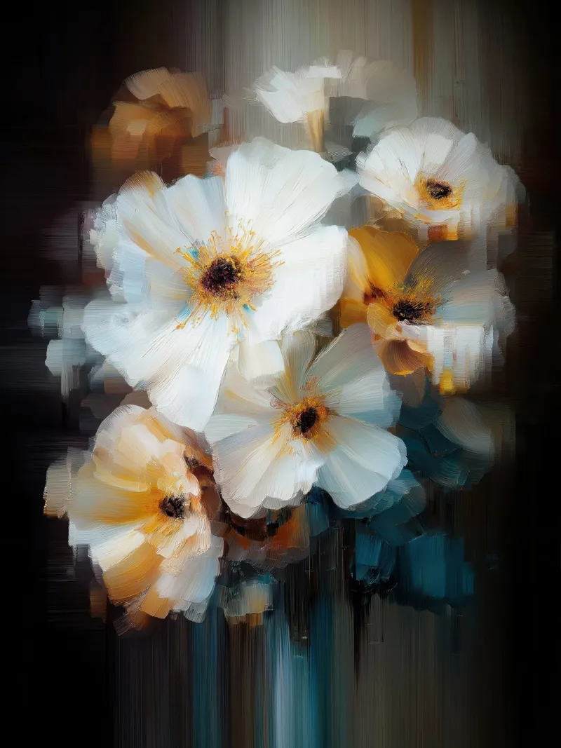 Fiori bianchi poster con telaio in plastica da Pictura