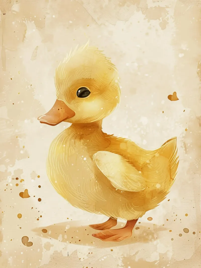 Cute yellow duckling with heart motifs and soft colors canvas by DesignDoodle
