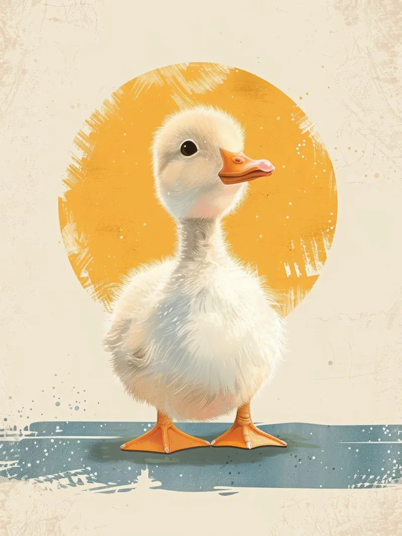 Cute duckling standing tall with a round yellow backdrop canvas by DesignDoodle