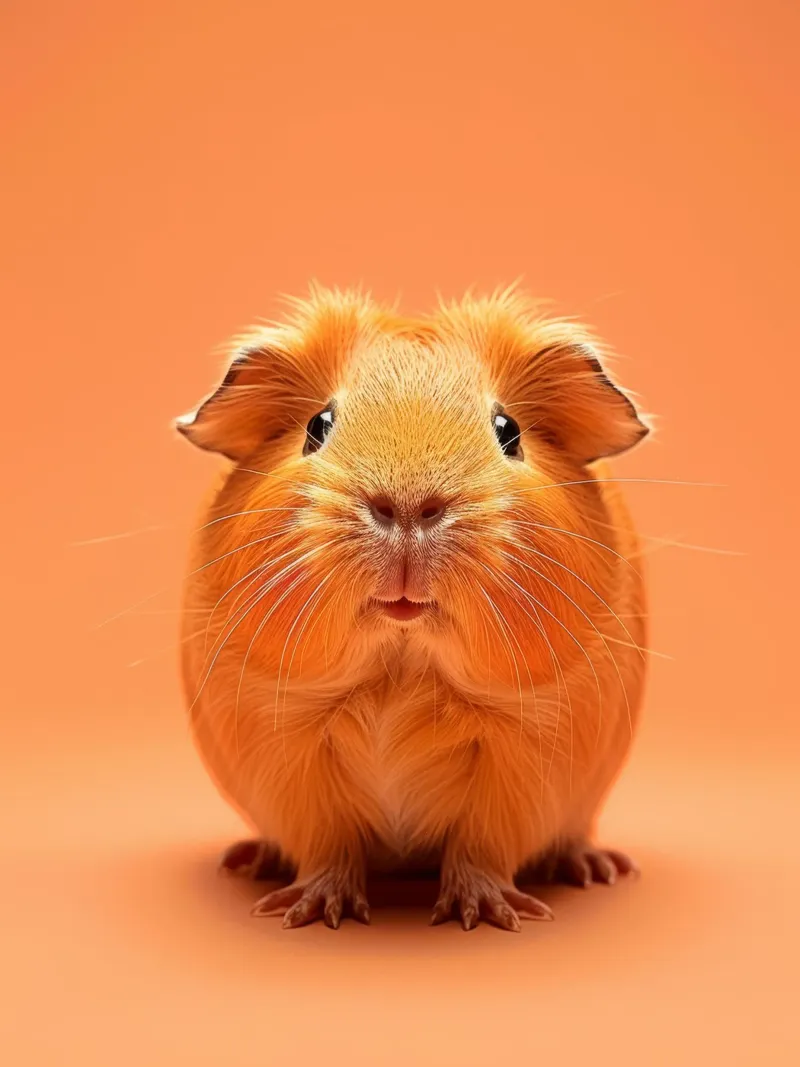 Mignon cochon d'Inde à la fourrure duveteuse posant sur un tableau orange poster de DesignDoodle