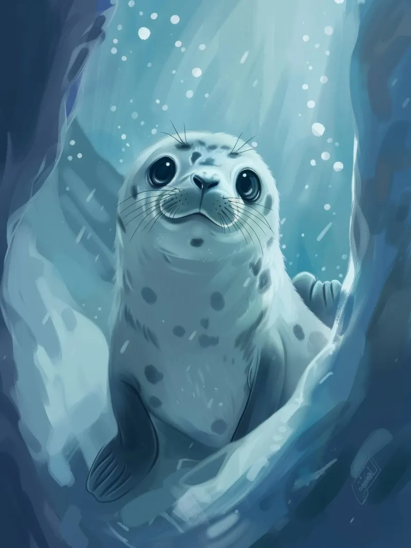 Un cucciolo di foca esplora una grotta sottomarina in un oceano gelido alluminio dibond da DesignDoodle