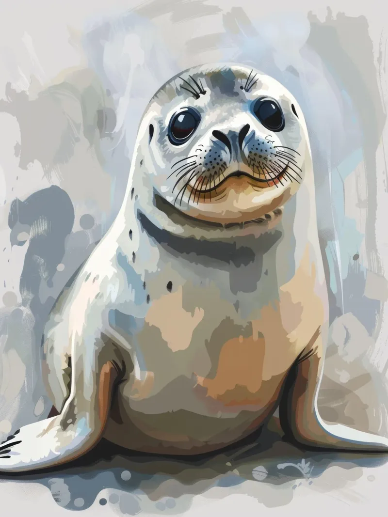 Seal resting on the shore with soft textures and neutral art canvas by DesignDoodle