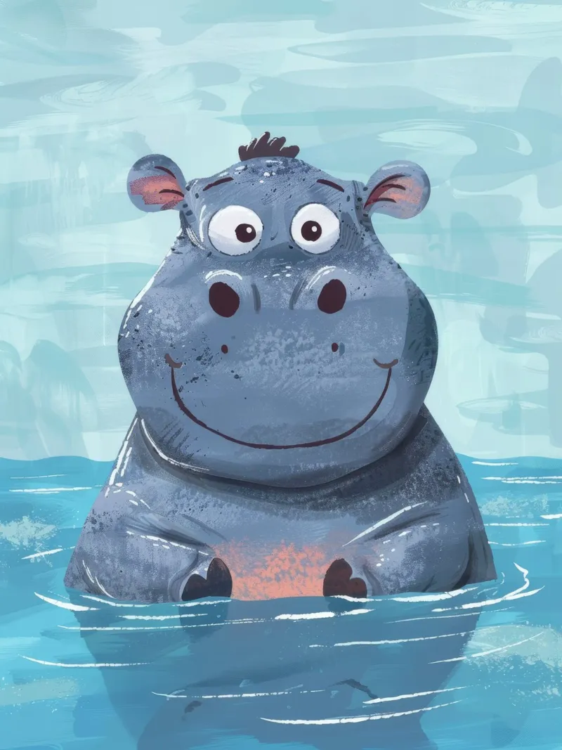 Ippopotamo felice che si gode un momento di gioco nell'acqua limpida pellicola backlit da DesignDoodle