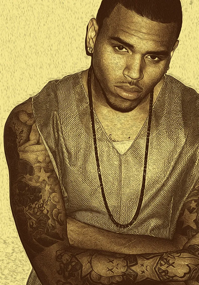 Chris Brown elegante e stoico retrò pellicola backlit da singpentinksale
