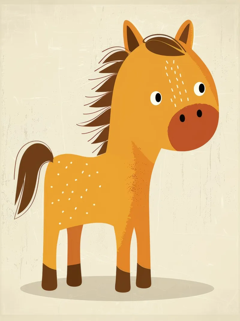 Lindo caballo de dibujos animados de pie sobre un fondo claro lienzo con Marco flotante de DesignDoodle