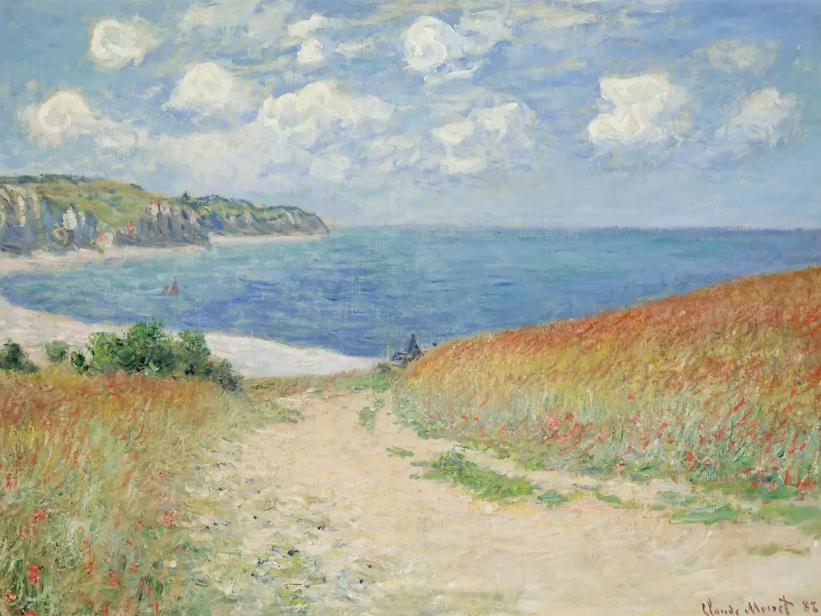 a road leading through wheat fields to cliffs and the sea canvas by SMG Store