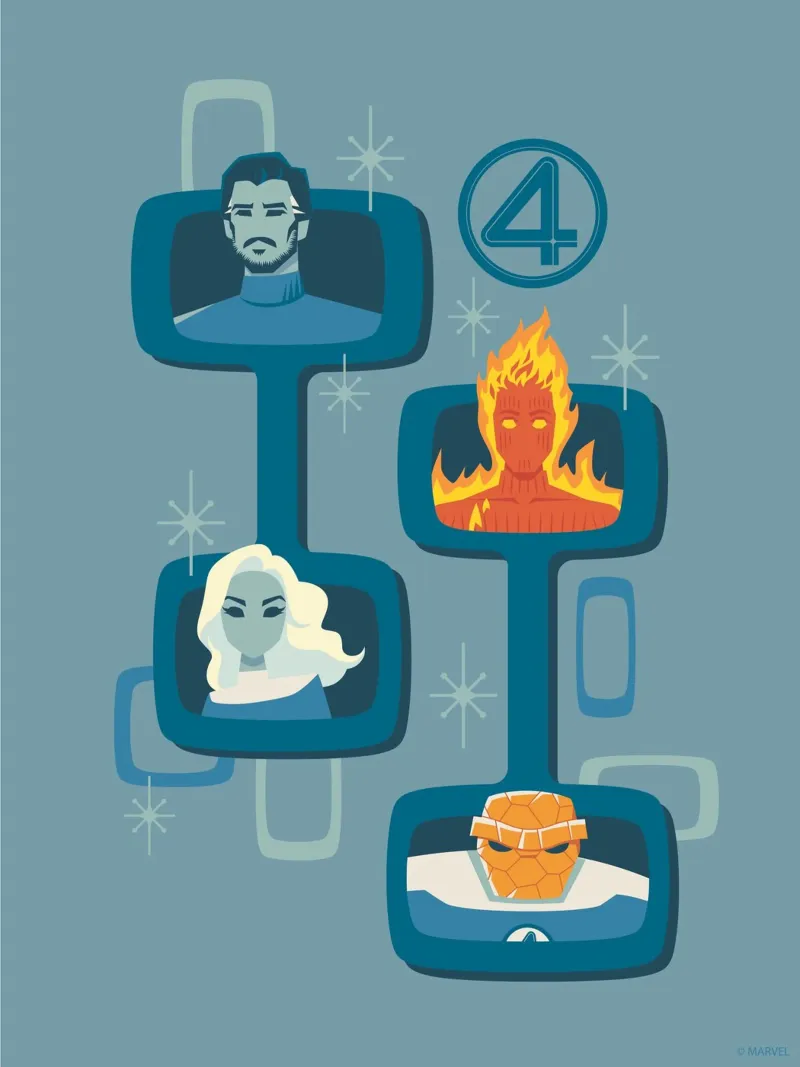 Fantastic 4 – Retro Vision poster con telaio in alluminio da FANTASTIC 4 by JUNIQE
