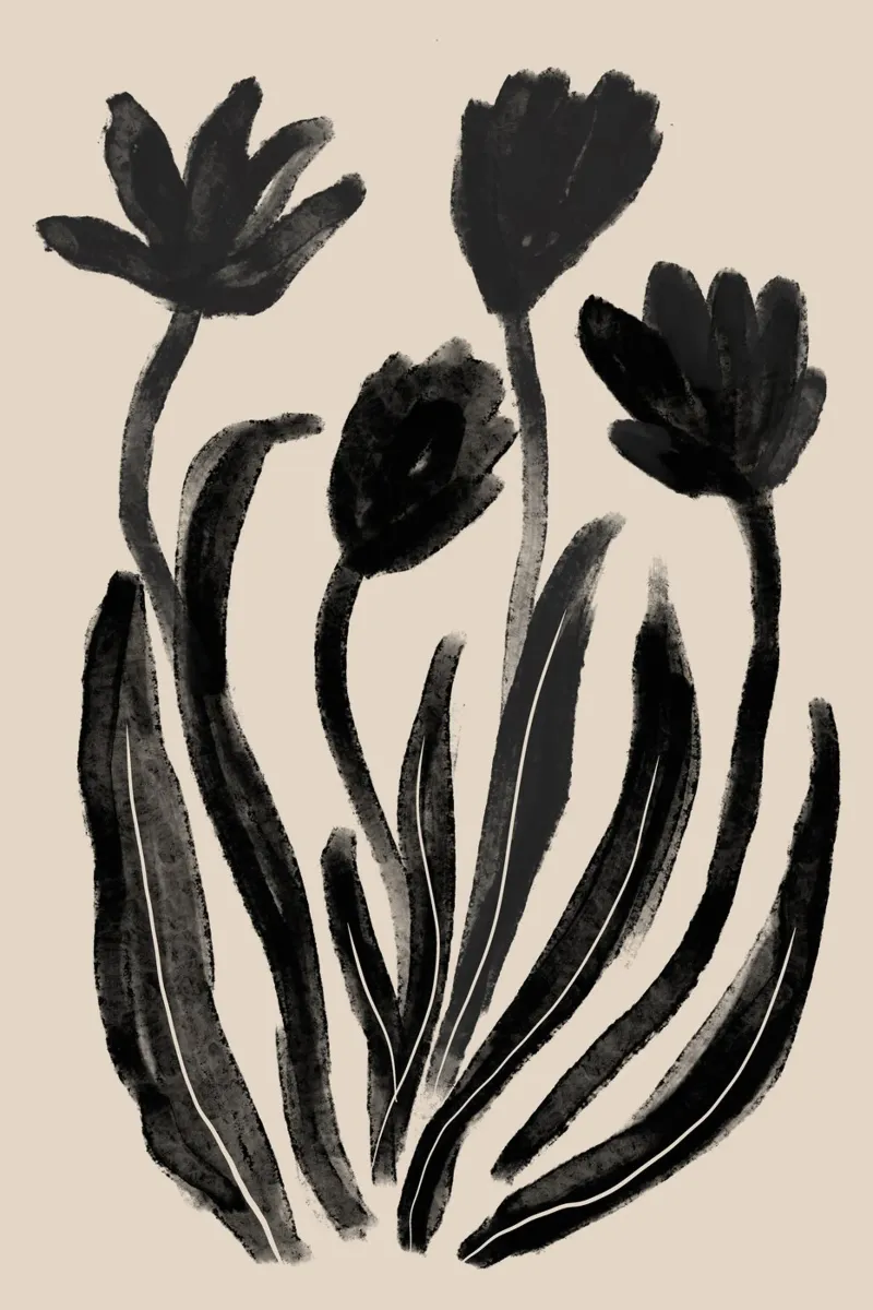 Astratto nero floreale botanico pellicola backlit da Melloi Art Print