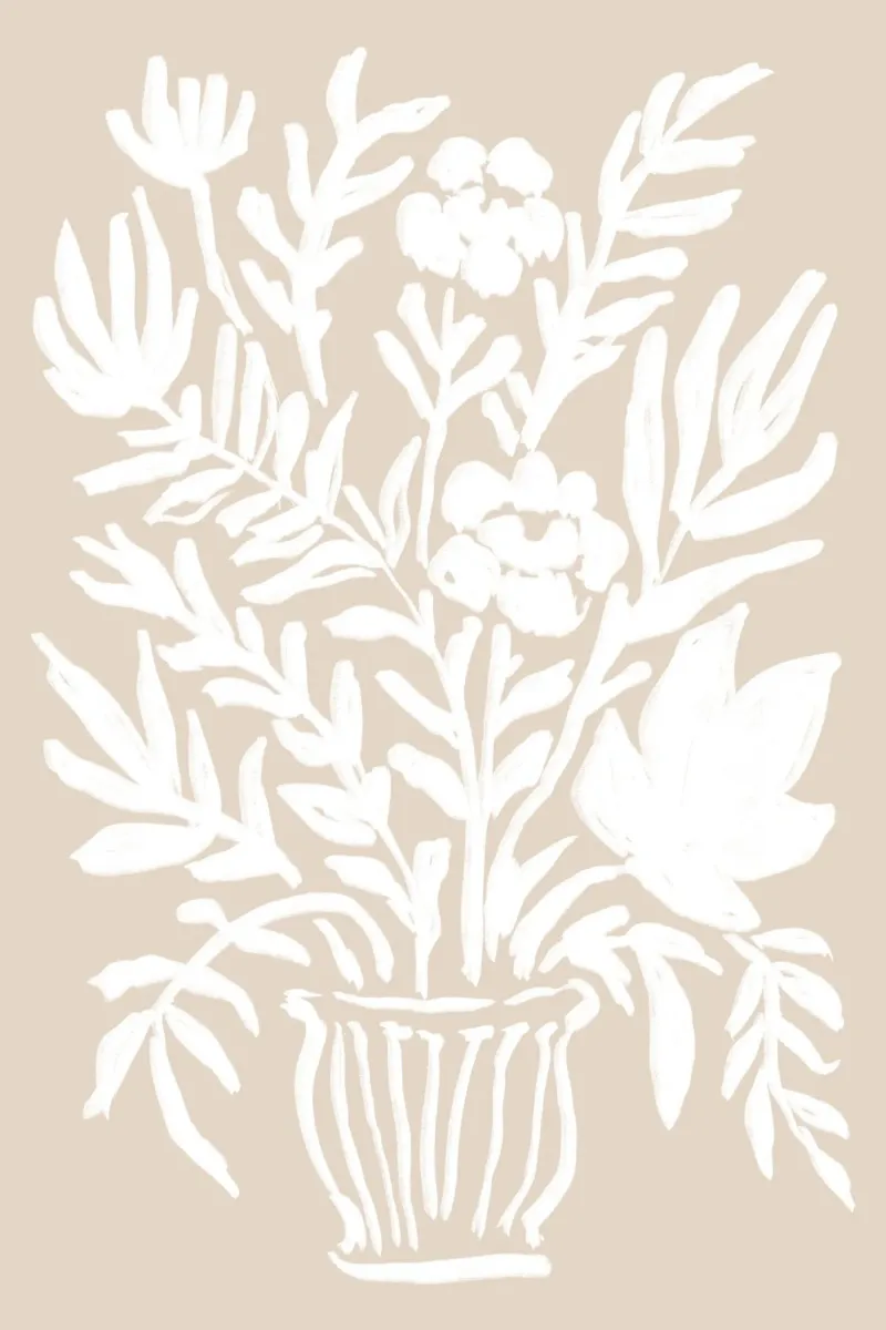 Abstracte beige en witte bloemenvaas kunst poster met aluminium frame van Melloi Art Print