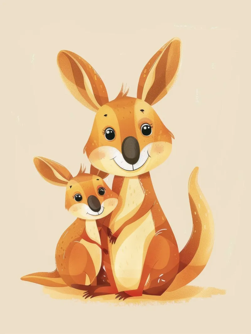 Mutter und Baby-Känguru in einer spielerischen Umarmung auf einer warmen Kunst Hahnemühle von DesignDoodle
