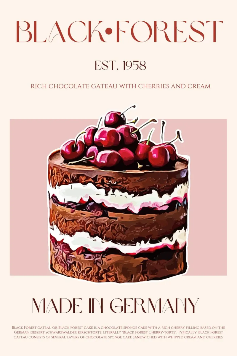 Stampa del Gateau della Foresta Nera poster con telaio in legno da KOKRPrints