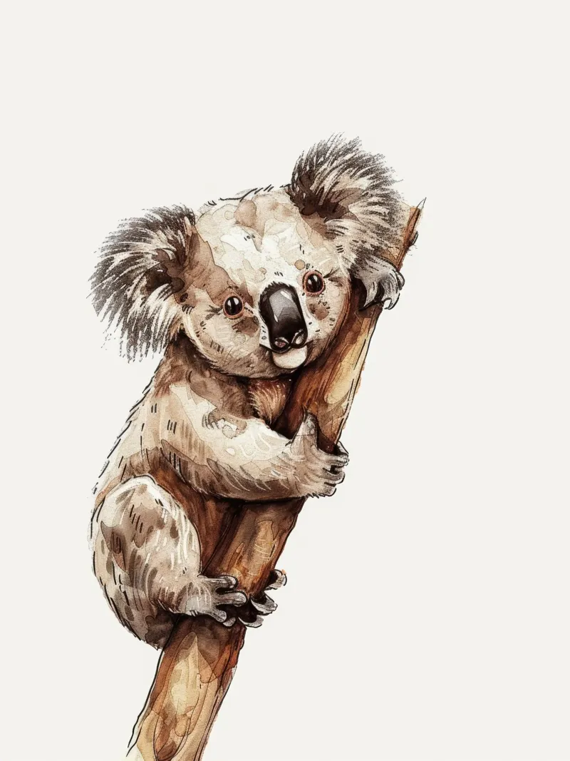 Cute koala climbing a tree branch in a natural habitat with canvas by DesignDoodle