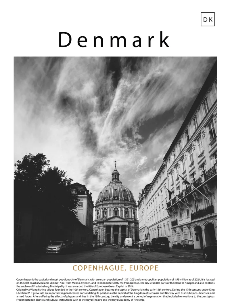 Arte murale a Copenaghen, Danimarca, Europa poster con telaio in plastica da ✈ world in frame