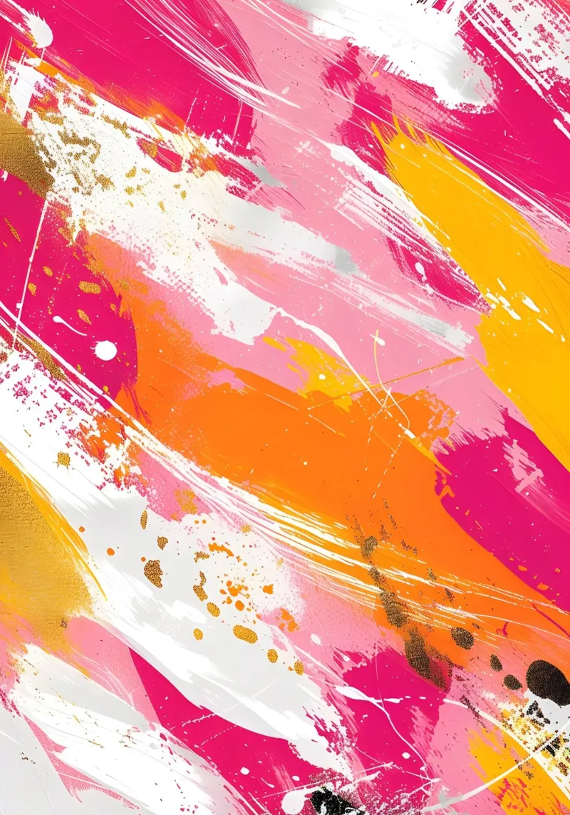Vibrant Abstract Expressionism - Pink Gold Orange Splatter hahnemühle by homdeco