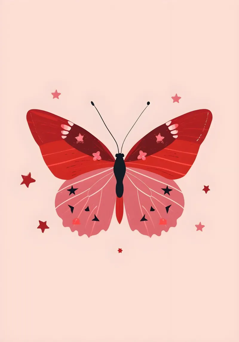 Ruby Pink Butterfly - Starry Whimsical Art Print canvas by homdeco