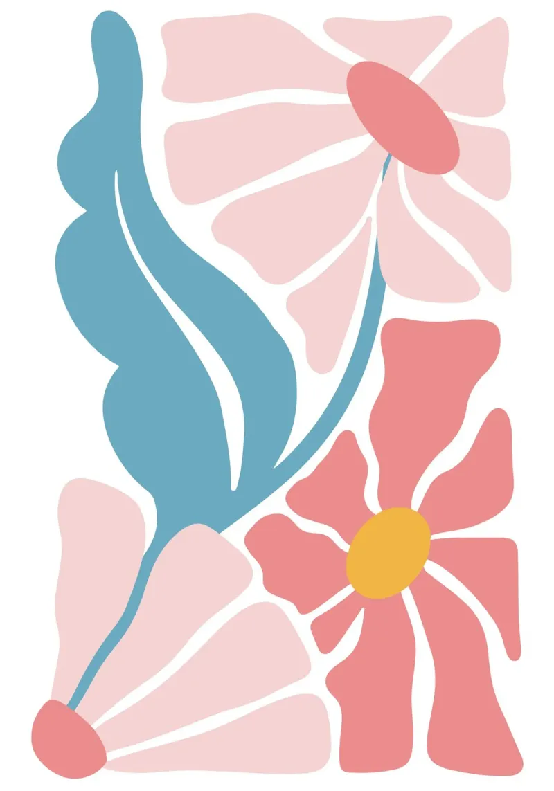 Fiore floreale pastello Boho - Rosa astratto e blu poster con telaio in alluminio da homdeco