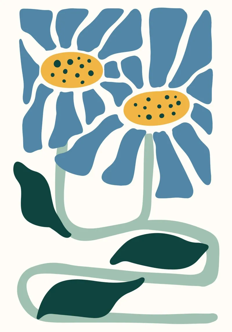 Margherite blu astratte - Floreale moderno di metà secolo carta hahnemühle da homdeco