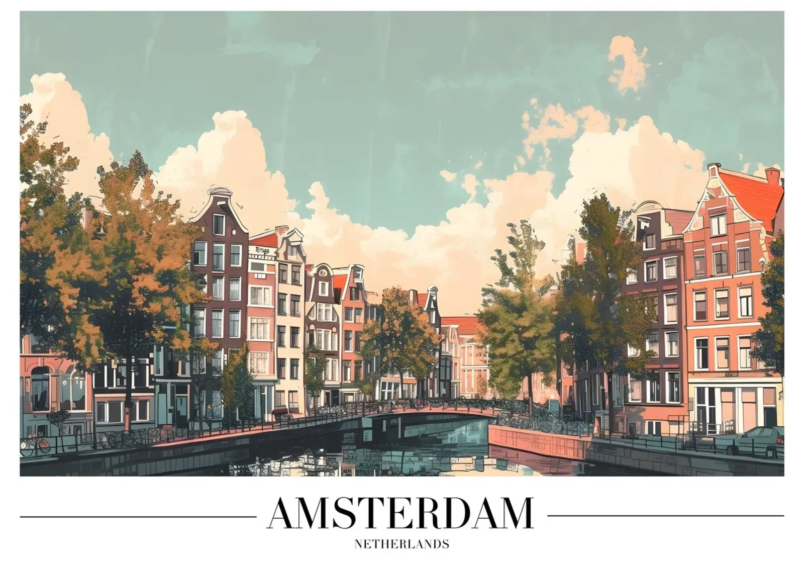 Case sul canale di Amsterdam - Poster di viaggio dei Paesi Bassi carta hahnemühle da homdeco
