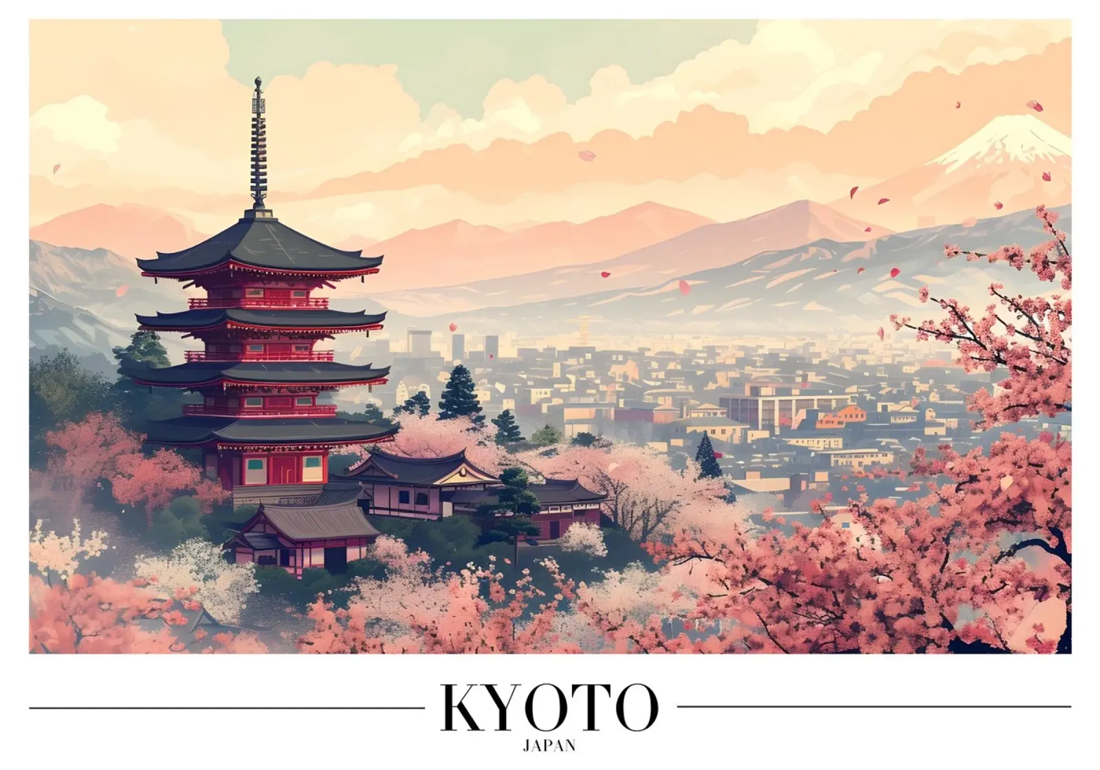 Ciliegi in fiore a Kyoto - Stampa d'arte di viaggio dal Giappone poster con telaio in plastica da homdeco