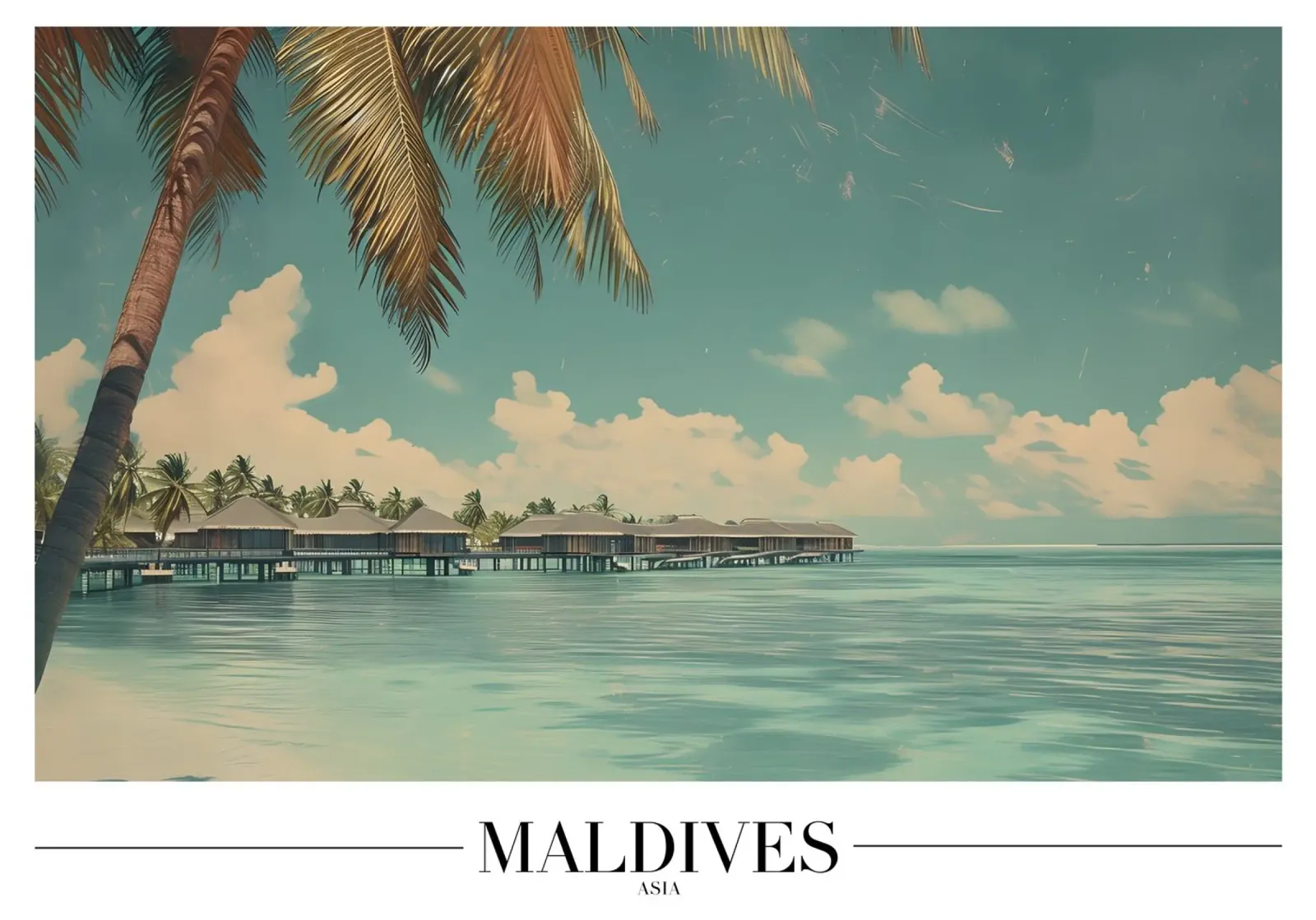 Malediven Overwater Bungalows - Tropisch Paradijs Kunst canvas met Baklijst van homdeco