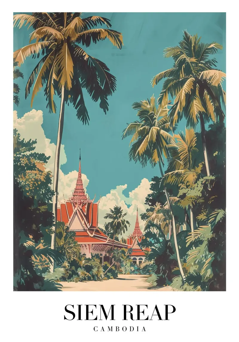 Siem Reap Tempelpalmen - Cambodja Reiskunst canvas met Baklijst van homdeco