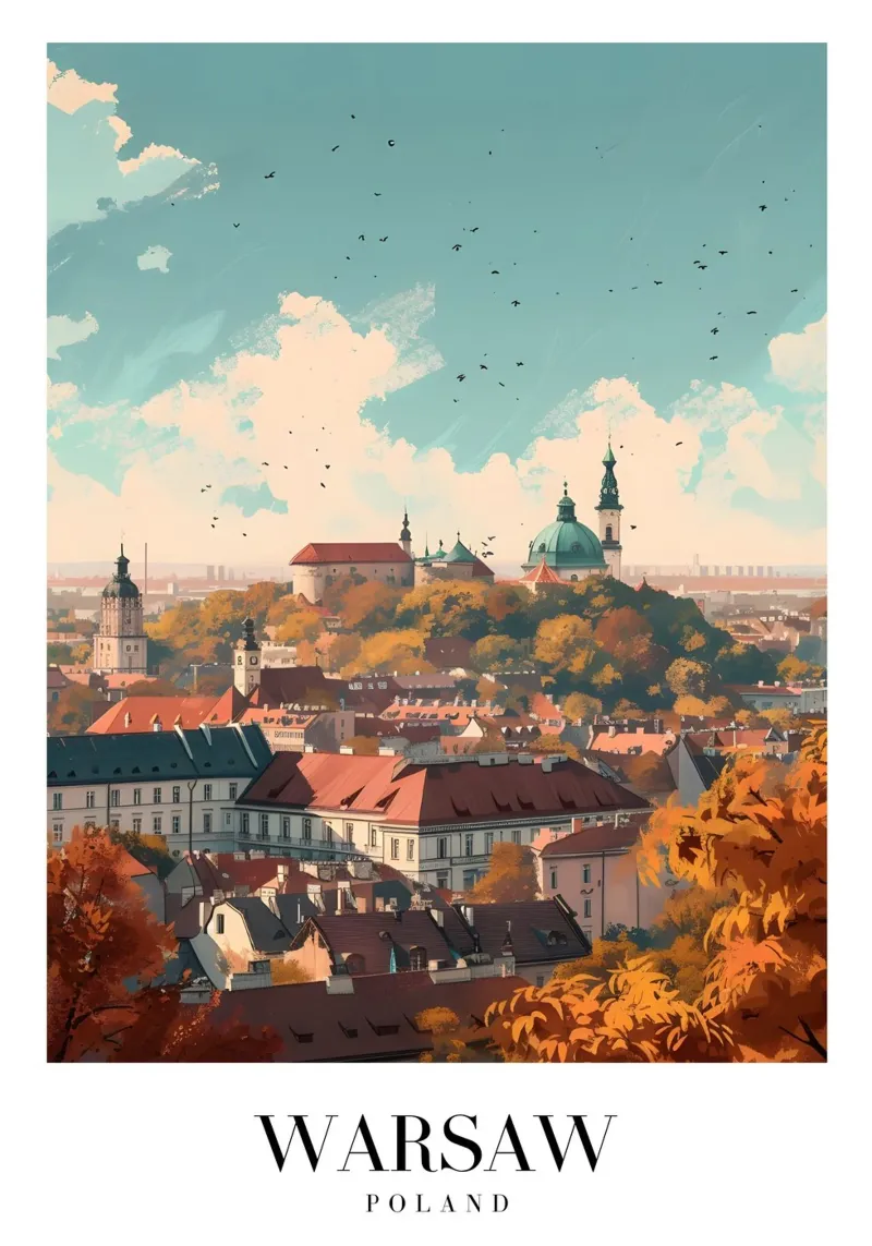 Warschau Oude Stad Uitzicht - Polen Stadsgezicht Kunst canvas met Baklijst van homdeco